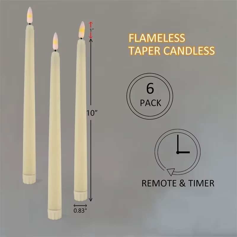 LEDキャンドル 6個セット 炎なしテーパーキャンドル 電池式キャンドル ディナーキャンドルライト 結婚式センターピース用