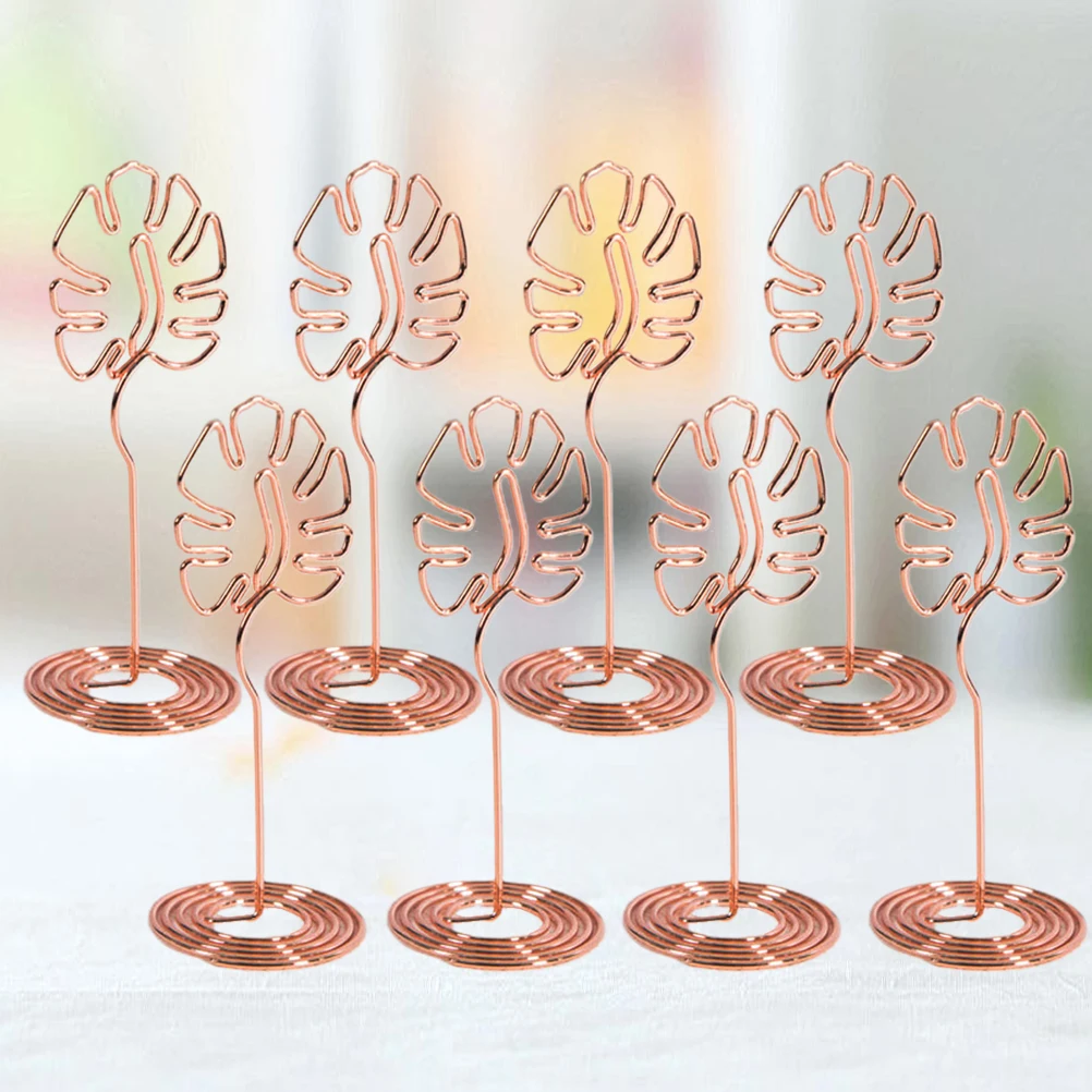 

8pcs Card Holder Desktop Metal Monstera Shape Wedding Party Supplies Table Number Memo Paper Name Clip Graduation Baby Shower