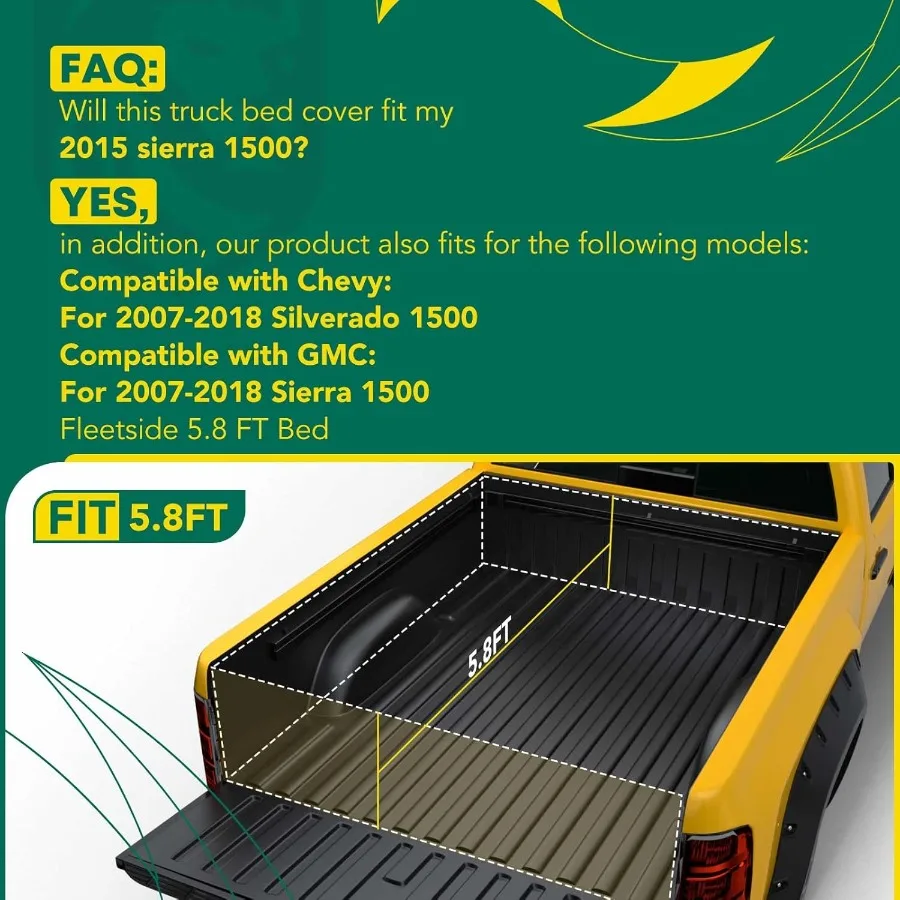 غطاء سرير شاحنة Soft Roll Up 5.8 FT 69.3 متوافق مع 1418 Chevy Silverado 1500 GMC Sierra 1500 19 LD Limited w Auto #2