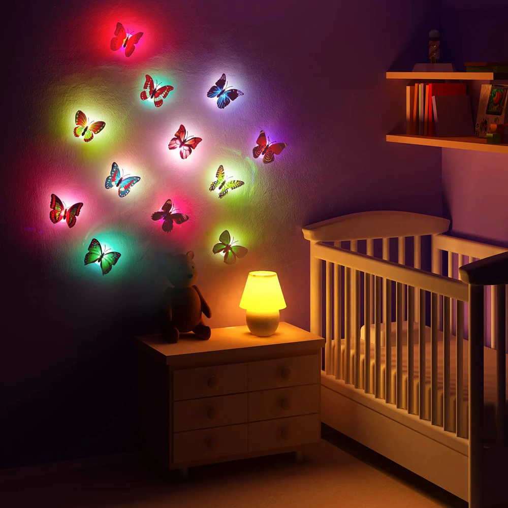 1/10/20/30/50Pcs LED Butterfly Night Light 3D Wall Sticker Glowing For Living Room Bedroom Garden Festive Party Diy Decor Lamps