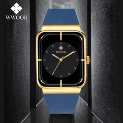 WWOOR New Watch For Men Fashion Casual Waterproof Wristwatches Male Silicone Strap Square Sport Watch's Men's Relogio Feminino