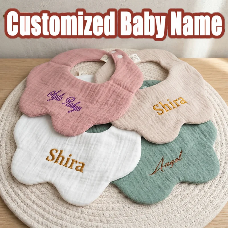 

Personalized Cotton Gauze Baby Bib Waterproof Saliva Towel Customized Burp Cloth Unique Baby Shower Gift