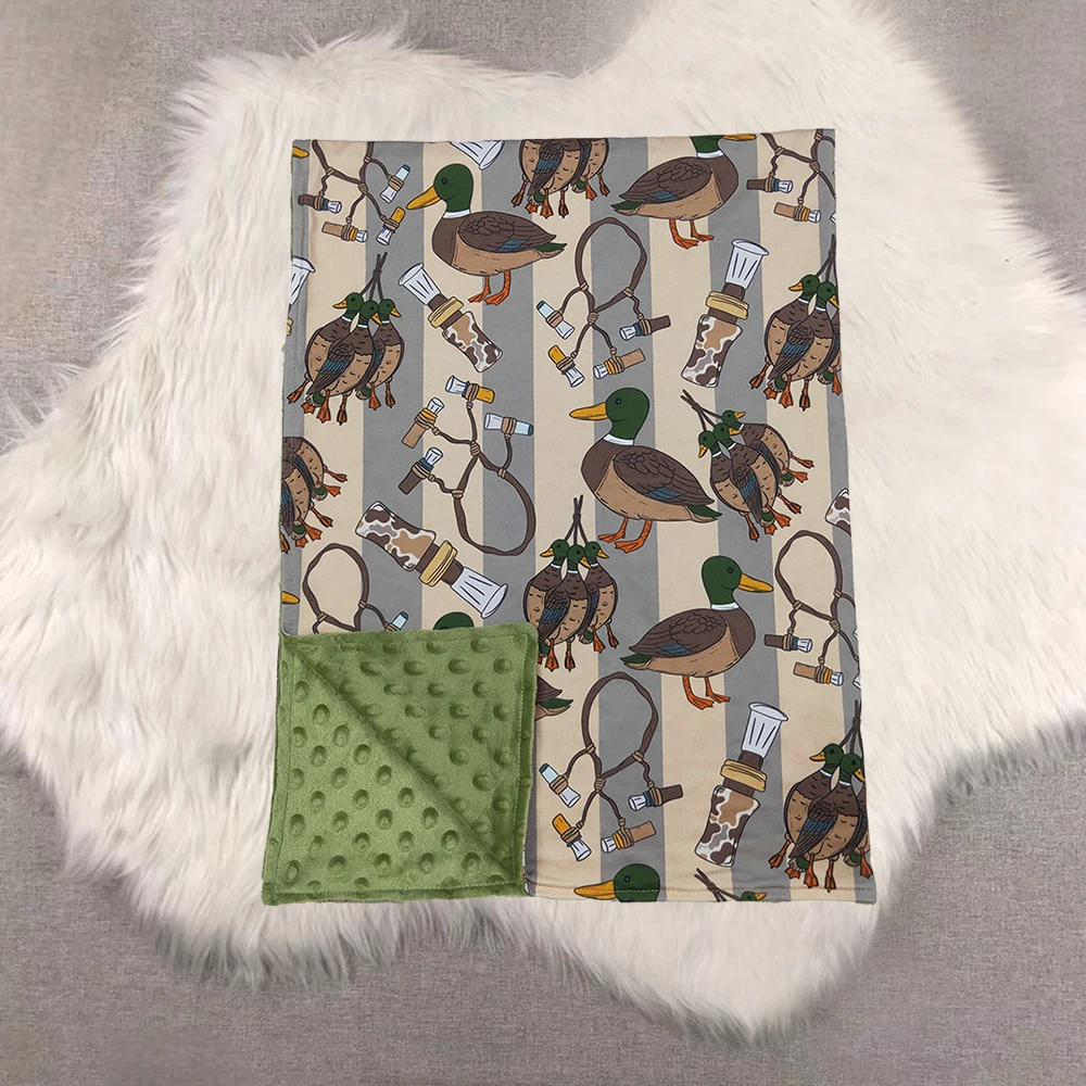 

Baby Kids Camo Minky Blankets Green Ducks Calls Southern Hunting Stripe Pattern Warm Cozy Blankets for Children 29*43 inches