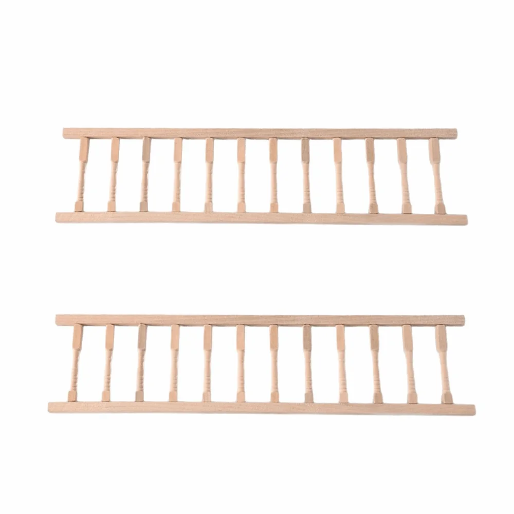 2pcs Wood Dollhouse Railing Trimable 1:12 Scale Dollhouse Balustrade Kit Unpainted Surface Lightweight Birch Wood Railing