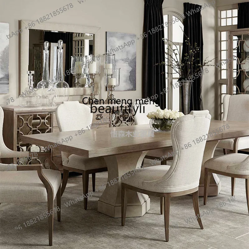 z183 American oak restaurant retro old round 6 people eat dining table and chair combination rectangle