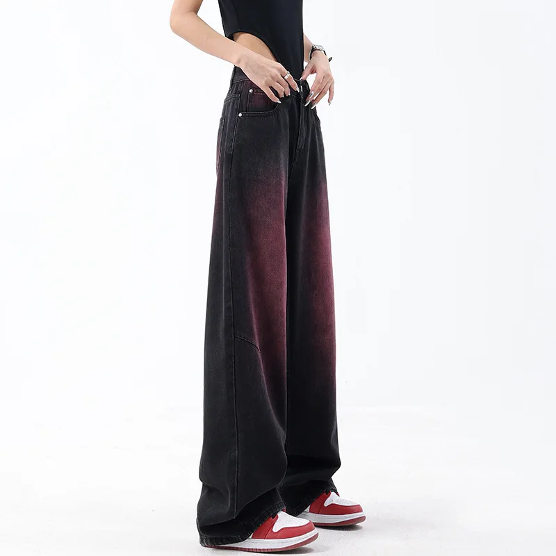 Fashion Comfortable Casual Retro High-Waisted Wide-Leg Pants New Graffiti Wash Water Jeans Women's Design Sense Straight Pants