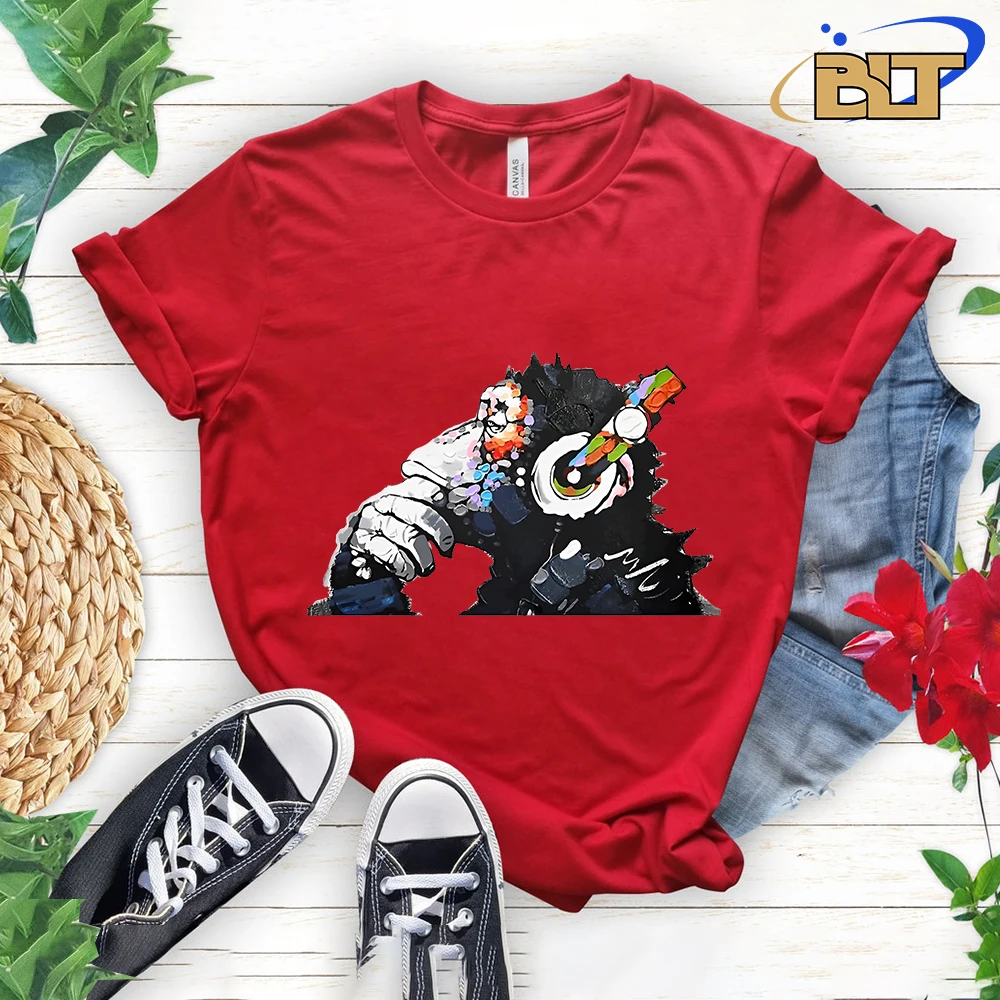 Monkey headphones graffiti printed women's classic T-shirt adult novelty short sleeve personality casual top