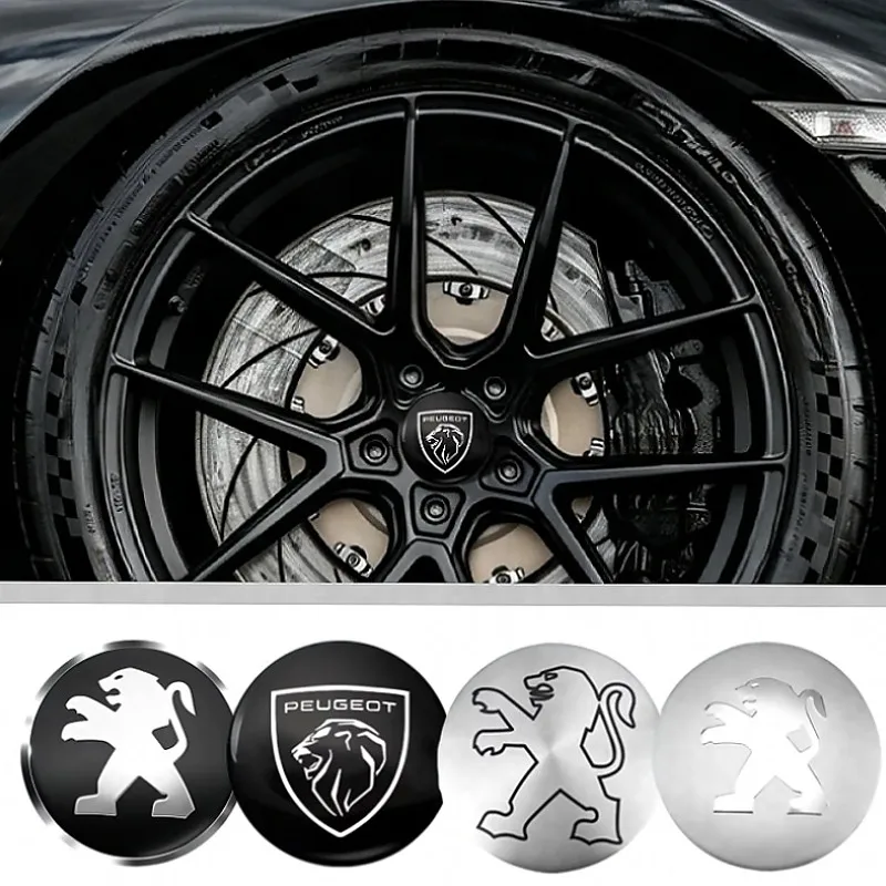 Rim Center Cap Hub Cover Wheel Badge Center Cap Aluminum Logo 4Pcs for Peugeot 208 2008 308 3008 5008 408 508 301 4008