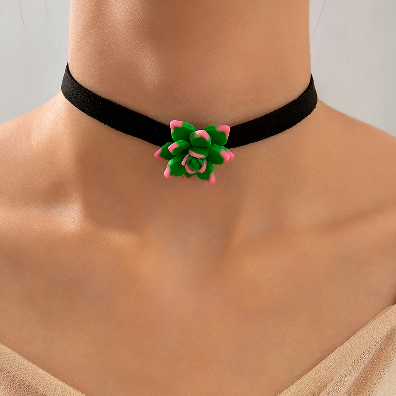 Tocona Single Pastoral Green Flower Choker Necklace for Women Men Simple Party Manor Ajustable Jewelry Collar ожерелье 25131