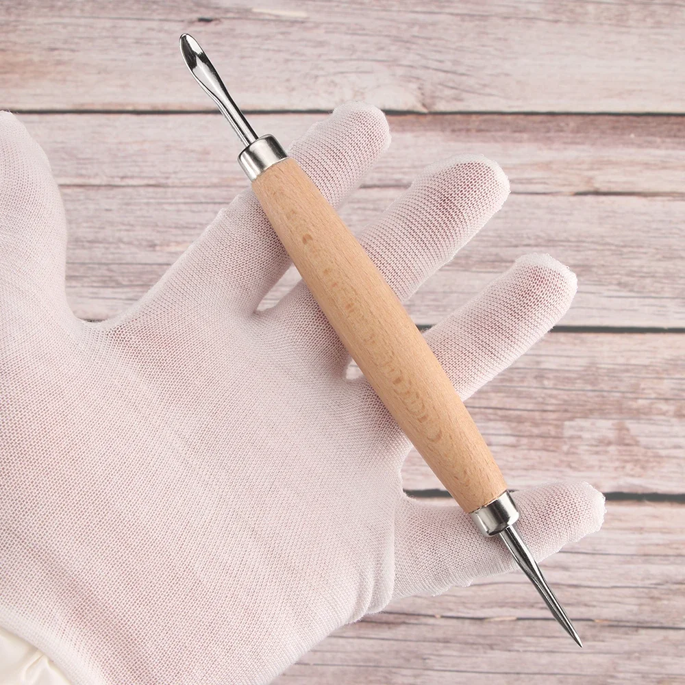 1pc Professional DIY Leather Carving & Shaping Tool, Wooden Handle Double Heads Stamping Tool, Leather Carving & Marking Tool