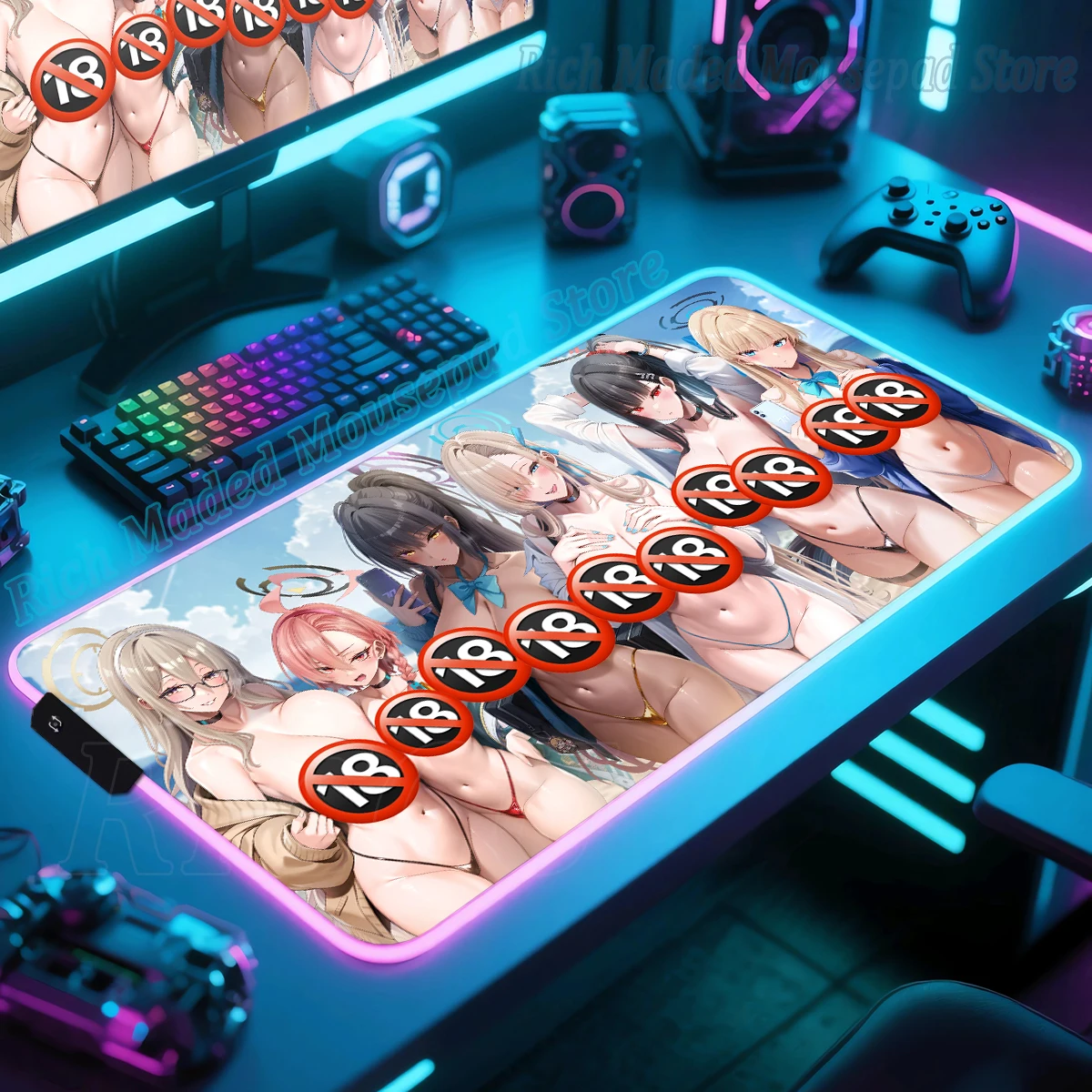 

Коврик для мыши в стиле аниме Girl Hentai RGB Gaming Desk Mat HD Gamer Большой светодиодный светильник XXL Коврик для мыши Аксессуары для ПК XXL Gamerr Компьютерный ковер