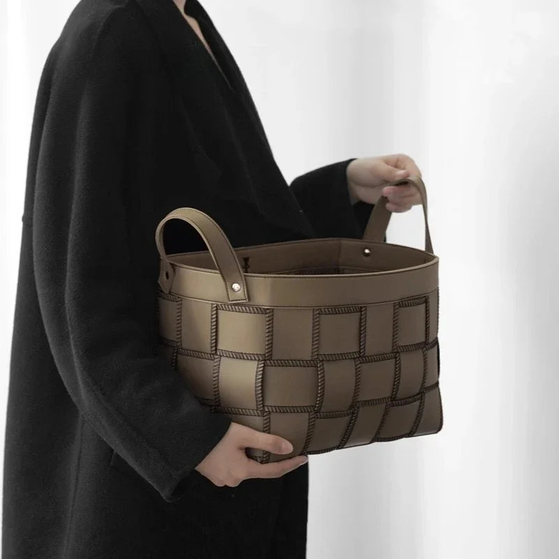 Leather woven storage basket, household dirty clothes basket, high-value light luxury storage basket, sundry basket