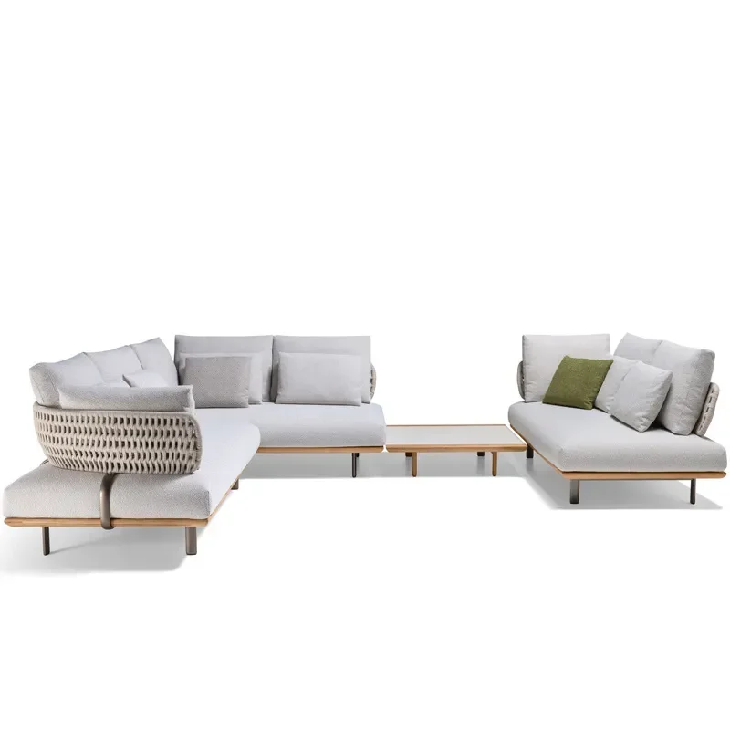 Nordic Outdoor Sofa Set Fabric Rattan Courtyard Villa Leisure Furniture Rain Sun Protection Terrace Coffee Table Combination
