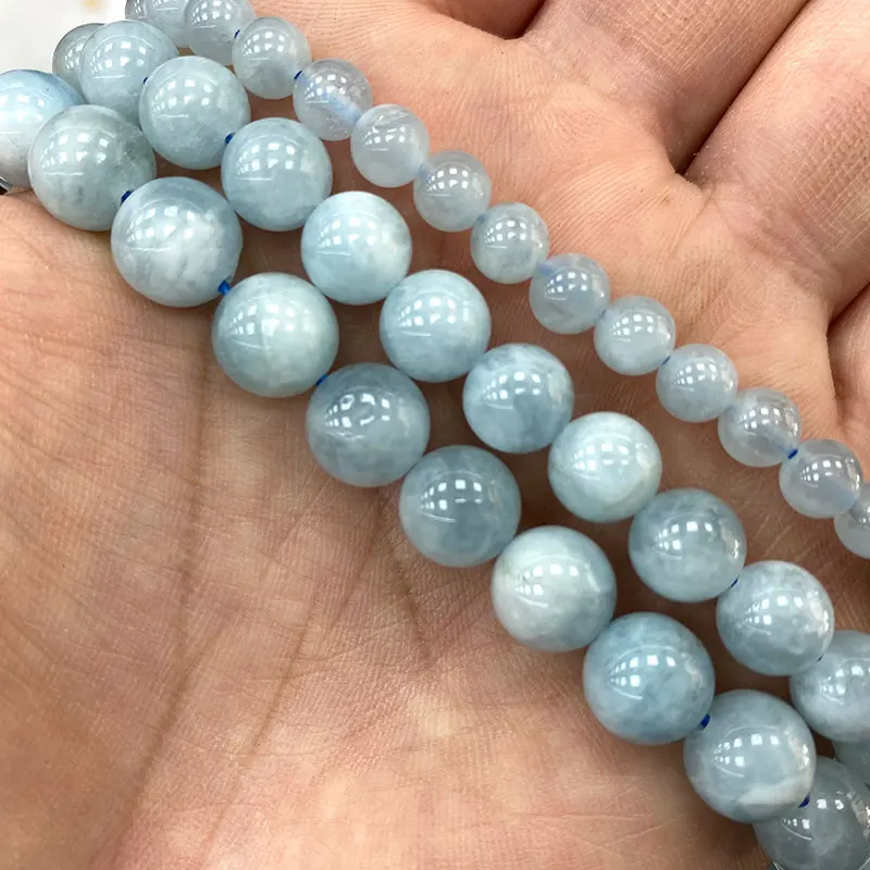 Top AAA 100% Natural Blue Brazil Aquamarines Round Natural Stone Beads For Jewelry Making DIY Bracelet Necklace 6/8/10MM