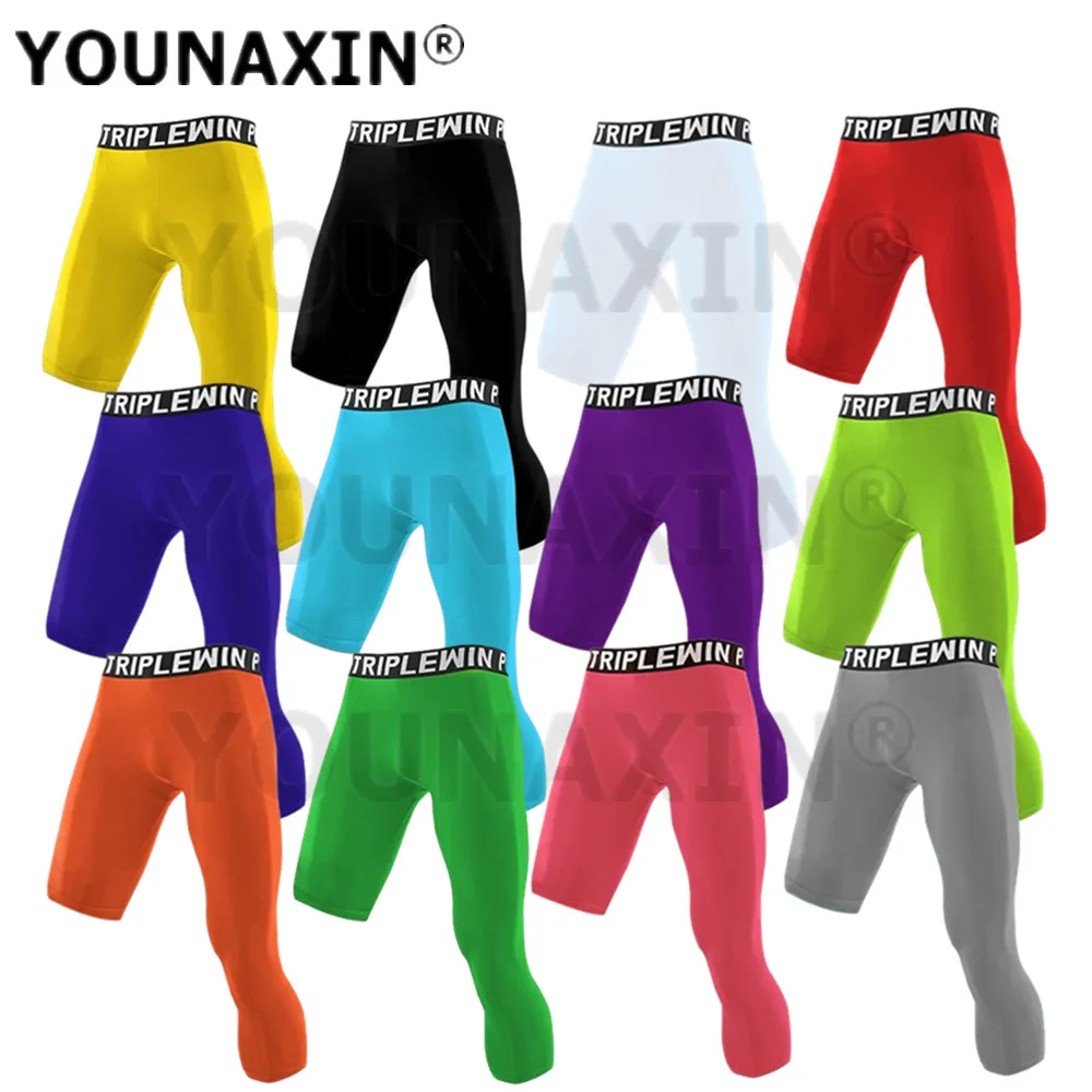 

Men's Base Layer Running Tight Sports Cropped One Leg Leggings Gym Basketball Football Soccer Fitness Exercise 3/4 Pants