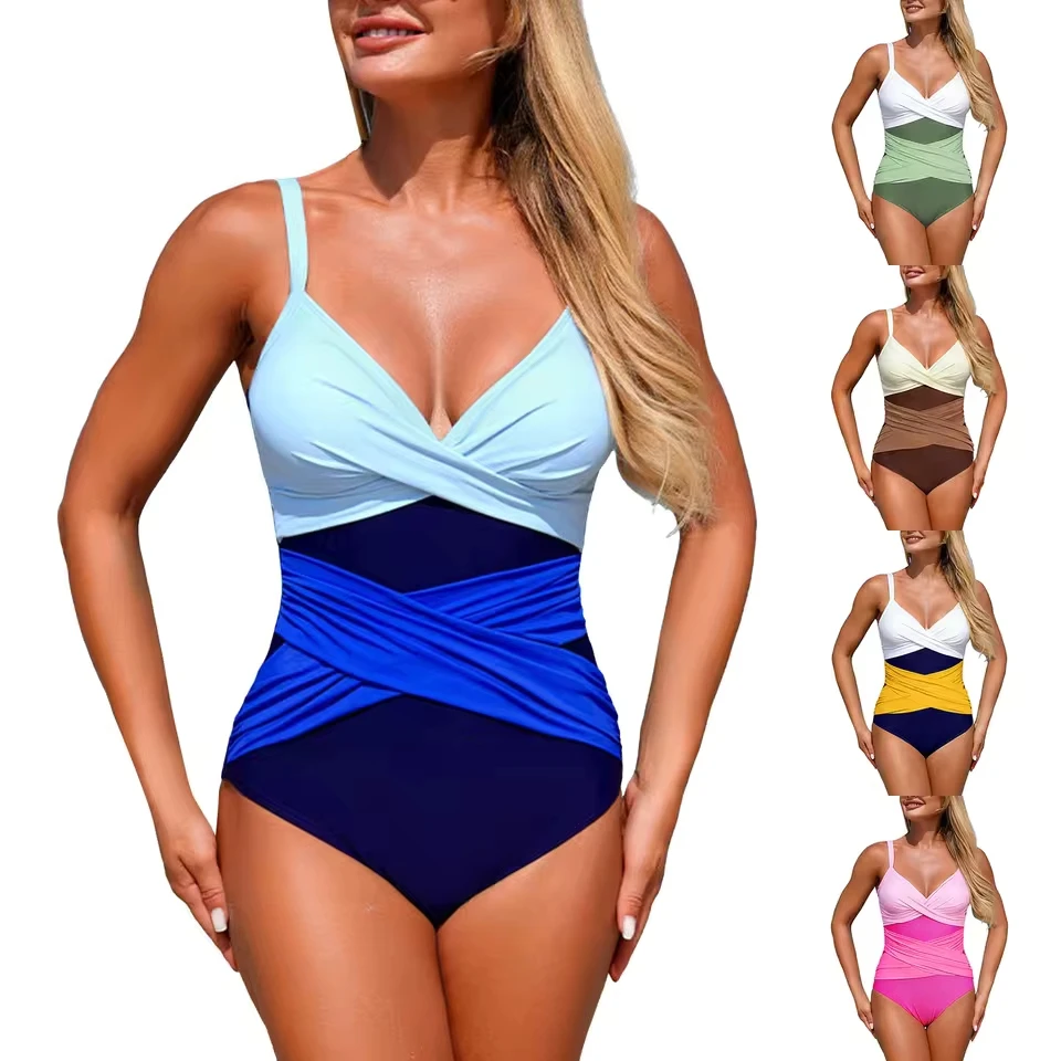 

Women 1 Piece Swimsuit Lady Girls Color Block Print Bathing Suits Athletic Swimwear Costume Padded Sexy Bandage Bathing Suits