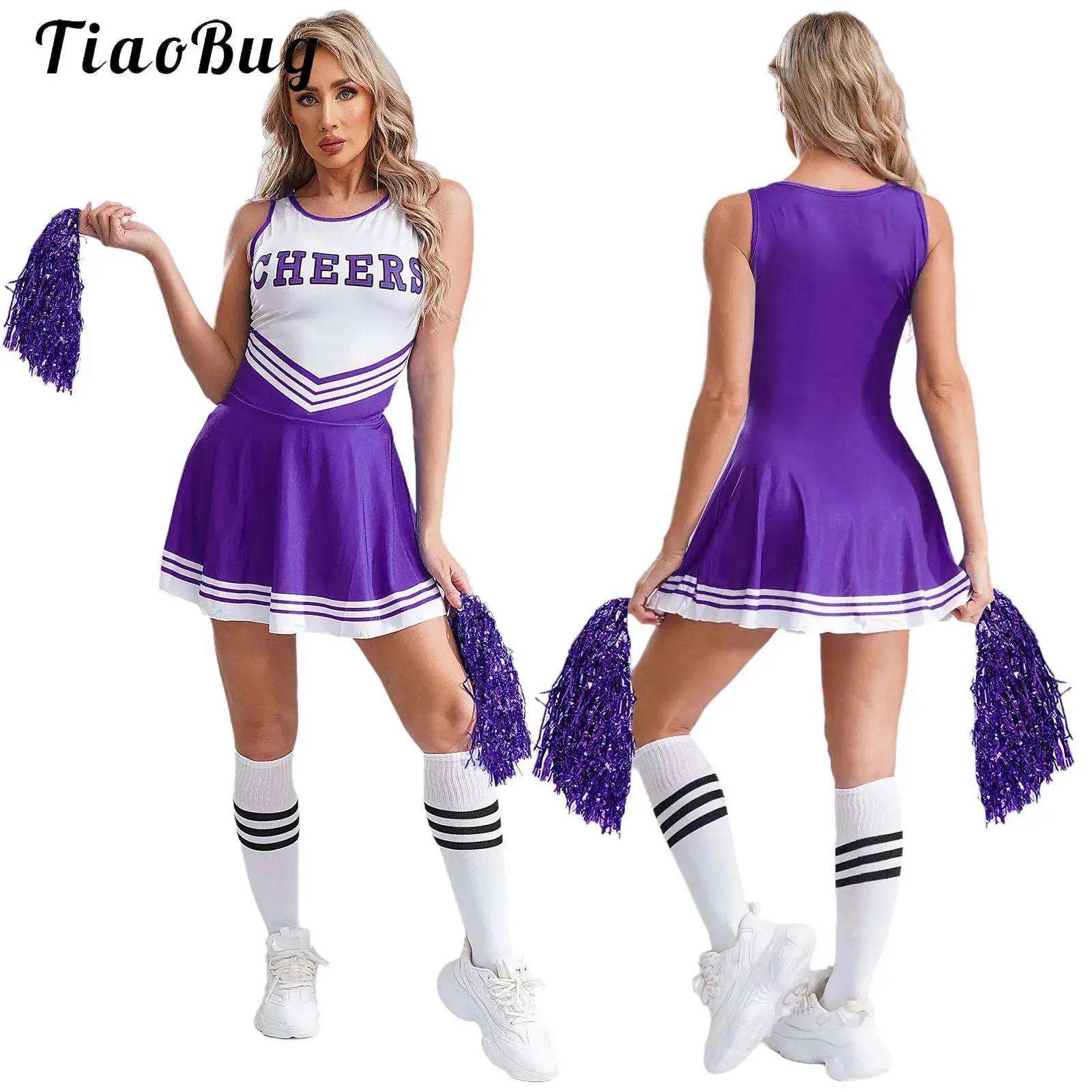 Women's School Musical Party Halloween Cheerleader Costume Outfits Fancy Mini Dress Cheerleading Uniform Dance Performance Suit