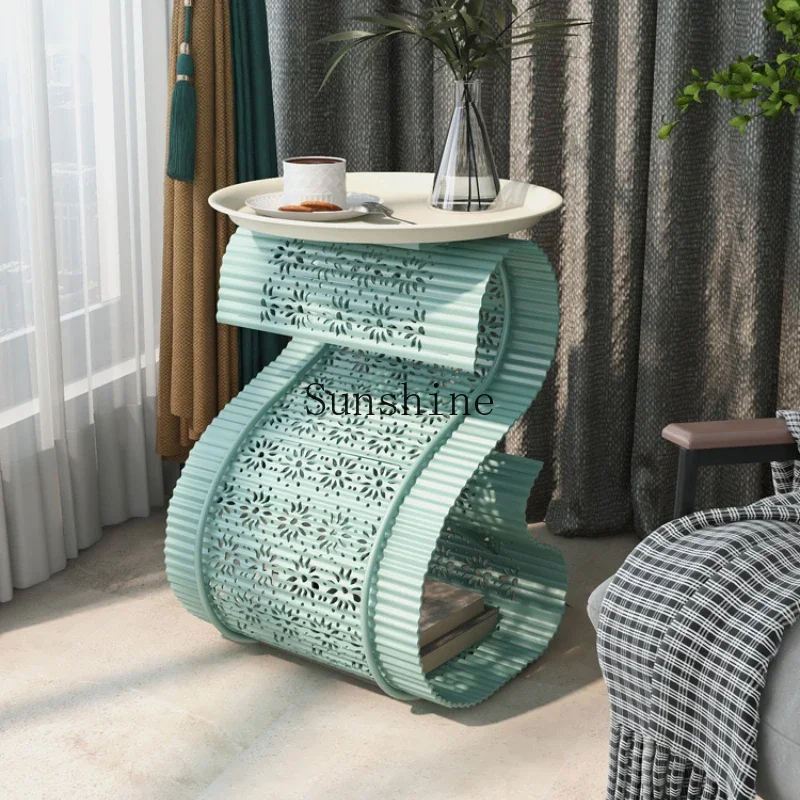 

S-shaped wrought iron printing sofa edge few simple storage homestay magazine storage bookshelf coffee table