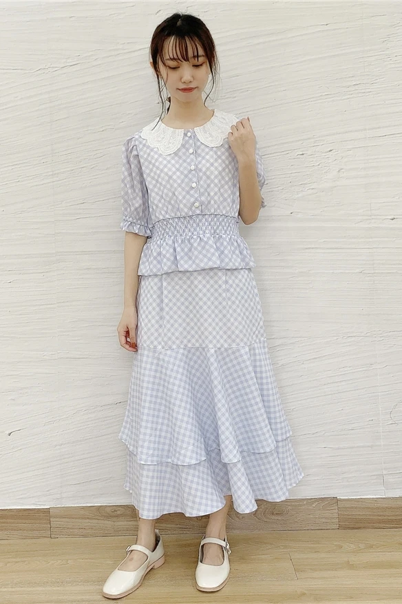 

Комплект ANNUUS: летний топ и юбка в клетку для женщин, модный костюм из полиэстера, для возраста 8-25 лет