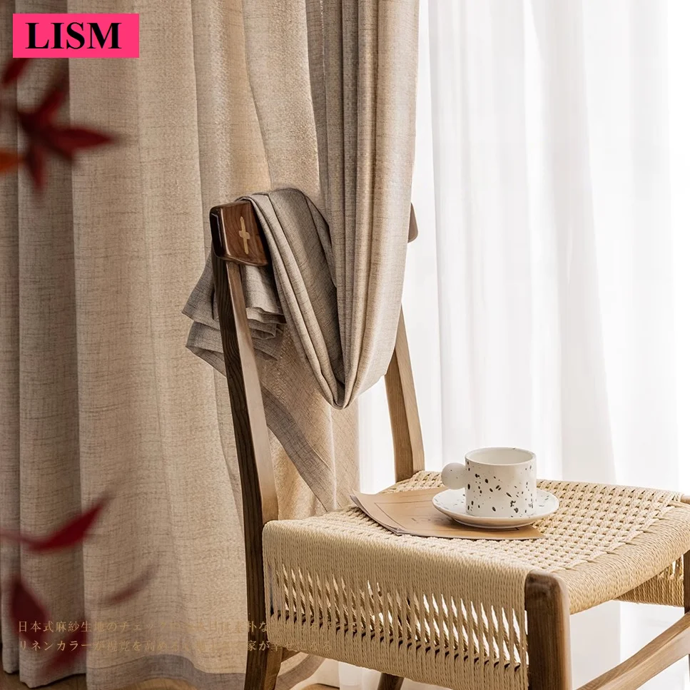 Semi-blackout Linen Gauze Curtains for Bedroom Living Room Balcony Japanese-style Log Light-transmitting Window Screens Custom