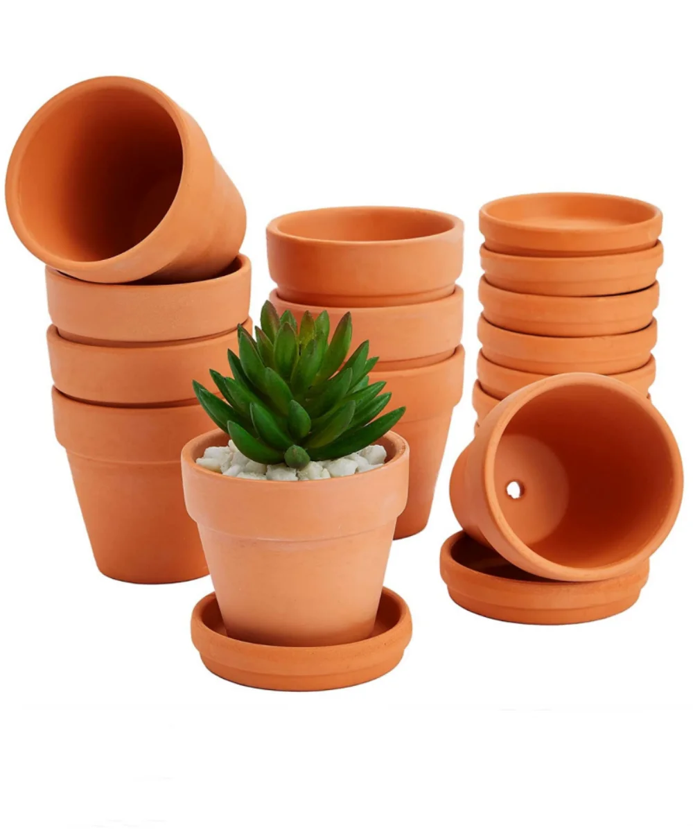 8 Pcs 3.2'' Clay Pots with Saucer Pottery Planter Cactus Flower Pots Succulent Pot with Drainage Hole- Great for Plants,Crafts