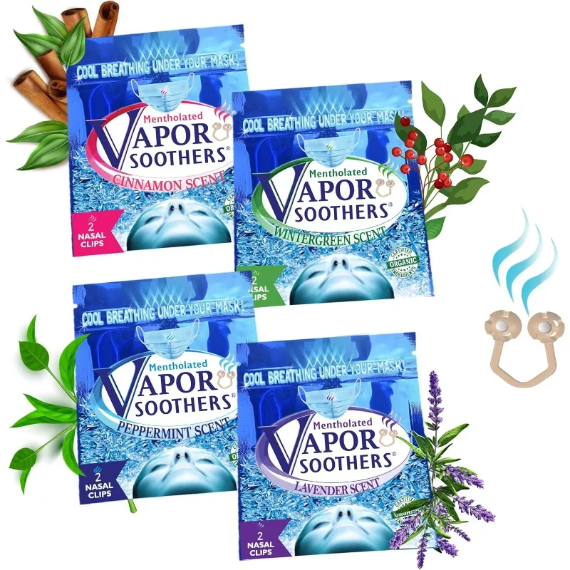 

Nasal Dilator Clips, Cool & Easy Breathing Under Your Mask, 4-Scent Variety Pack (Peppermint, Wintergreen, Cinnamon, Lavender),