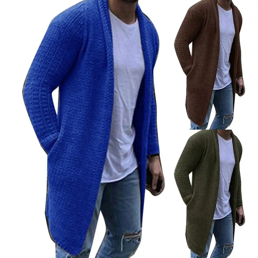 

Autumn Winter Men Cardigan Solid Color Open Front Knit Sweater Coat Loose Pocket Long Cardigan For Male Men's Clothing