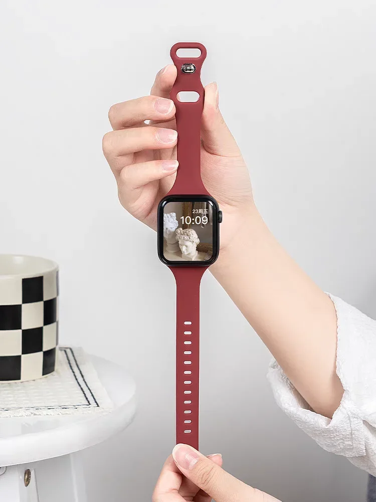 Красивая тонкая силиконовая петля для Apple Watch ремешок женский 10/9/7/38 мм 40 мм 41 мм 42 мм 44 мм 45 мм 46 мм ремешок