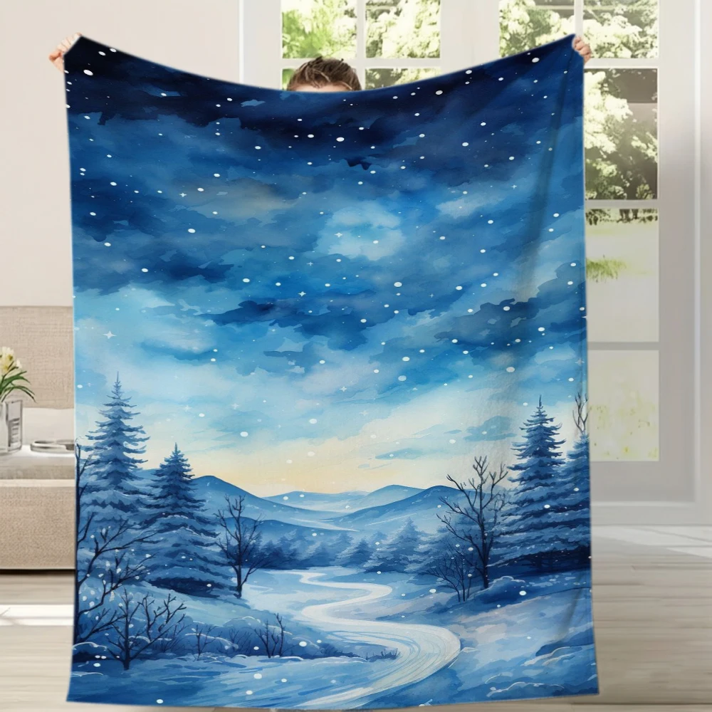 Serene Winter Nature Graphic Ultra Soft Couch Cover Throw Warm Accent For Coffee Shop Office Store Area