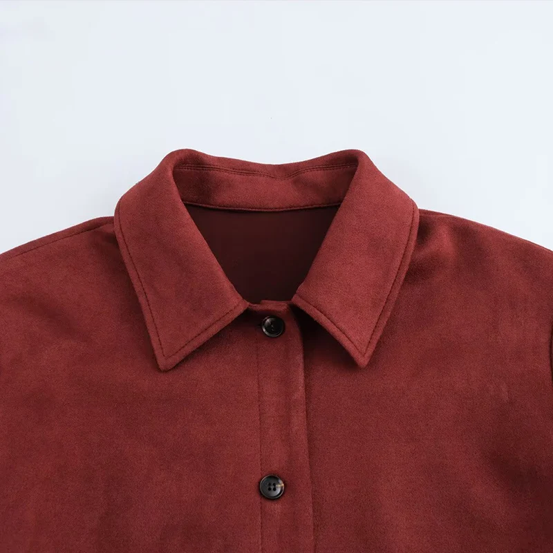 Herbst 2025, neue Damen-Retro-modische Wildlederjacke, Knopfleiste, Vordertaschendesign, geeignet für tägliche Ausflüge, Herbstkleidung, Trafizaran