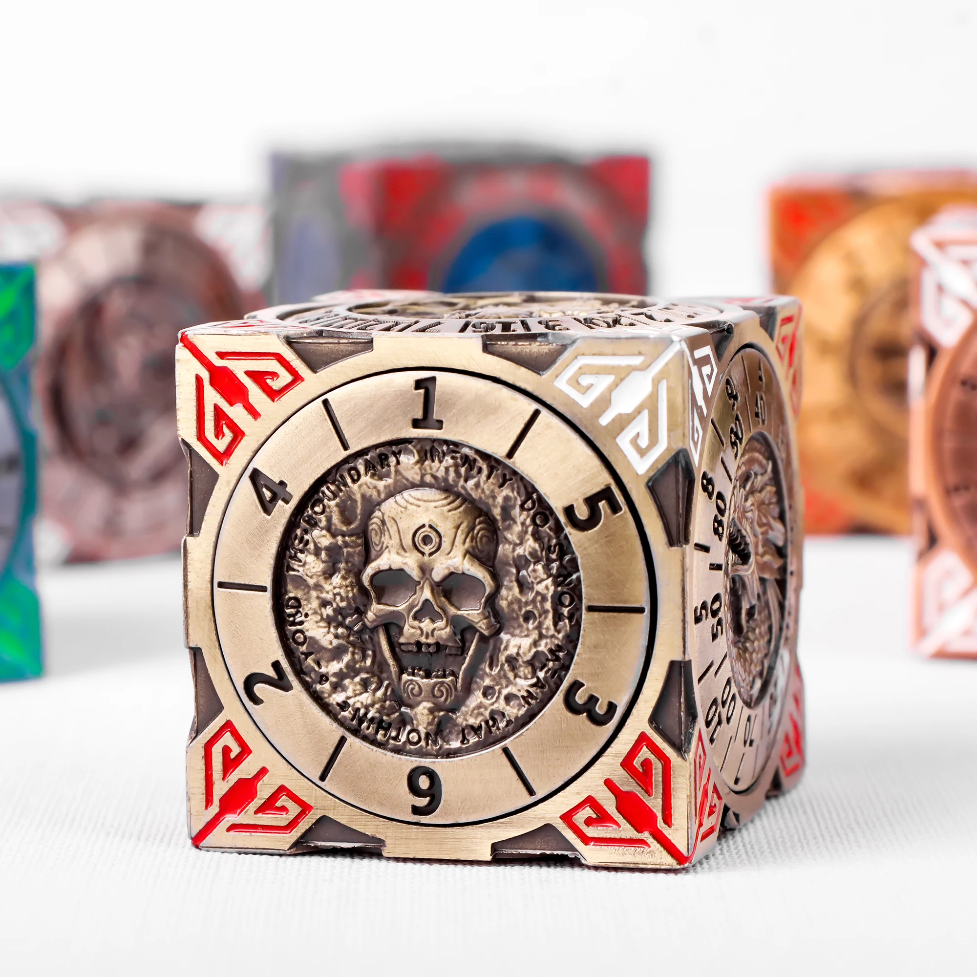 

Rotatable Metal DND Dice Set 7Pcs 3D Skull Embossed Antique Bronze Red Enamel Polyhedral RPG Dice for D&D Tabletop Game Gift