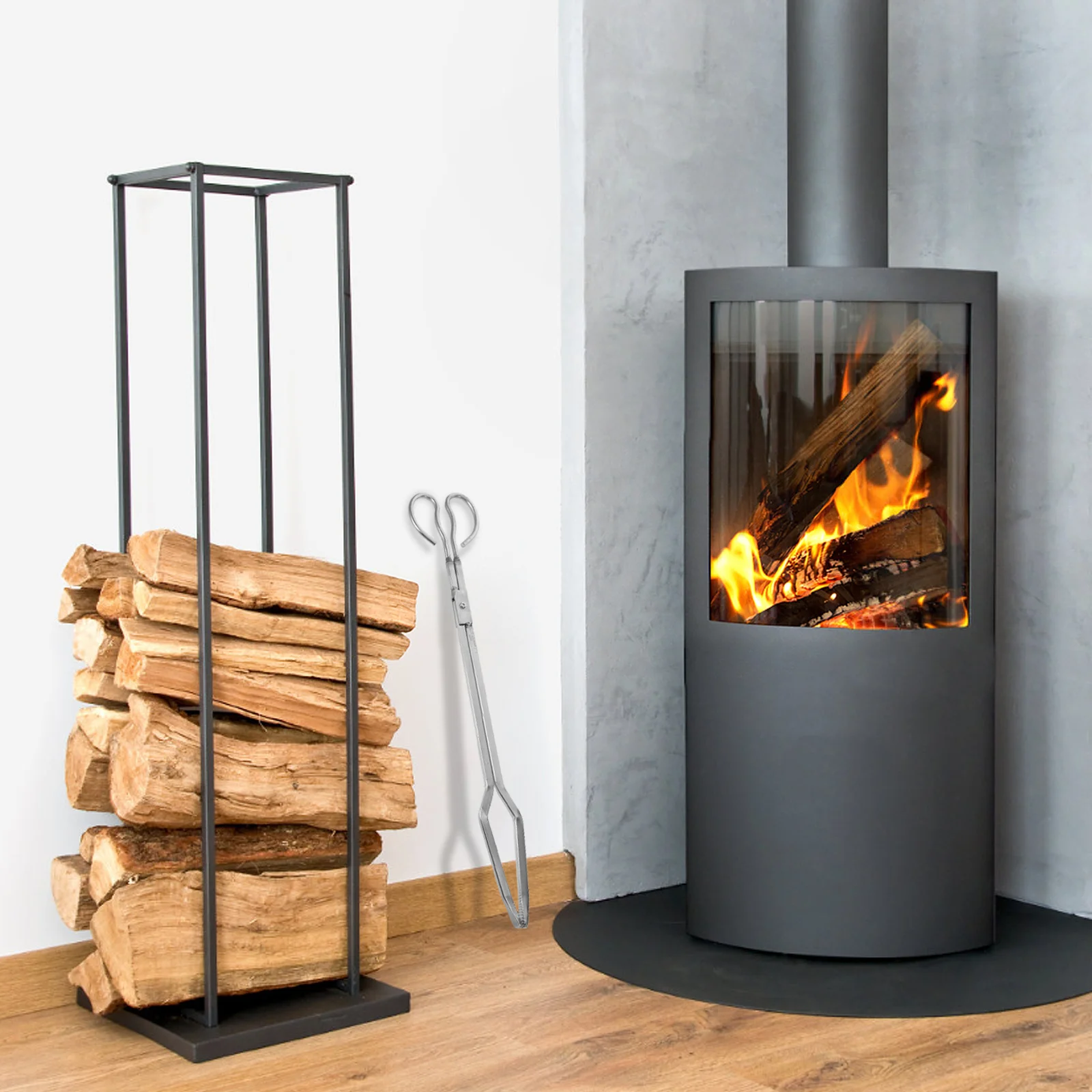 

Fireplace Tongs Heavy Duty Black Steel Heat Resistant Long Handle Log Gripper Firewood Holder Coal Pliers Tool