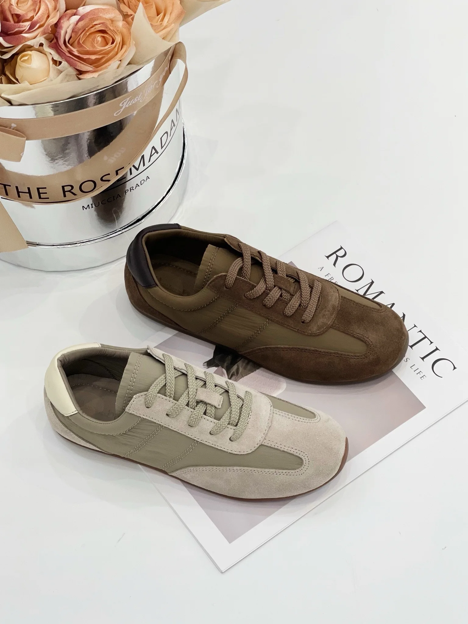 Jenny&Dave Girls Block Vulcanized Sports Sneakers Shoes Women Minimalist Retro Color Genuine Leather Breathable Casual Shoes