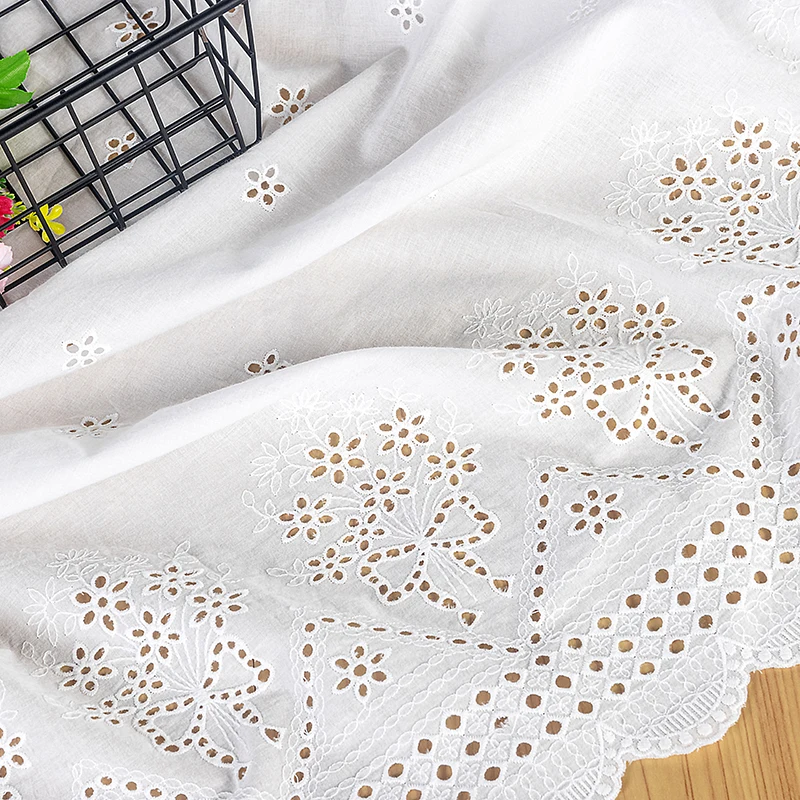 White Hollow Embroidery Lace Fabric, 100% Cotton, Wedding Dress, Fashion Clothing, Skirt Fabric