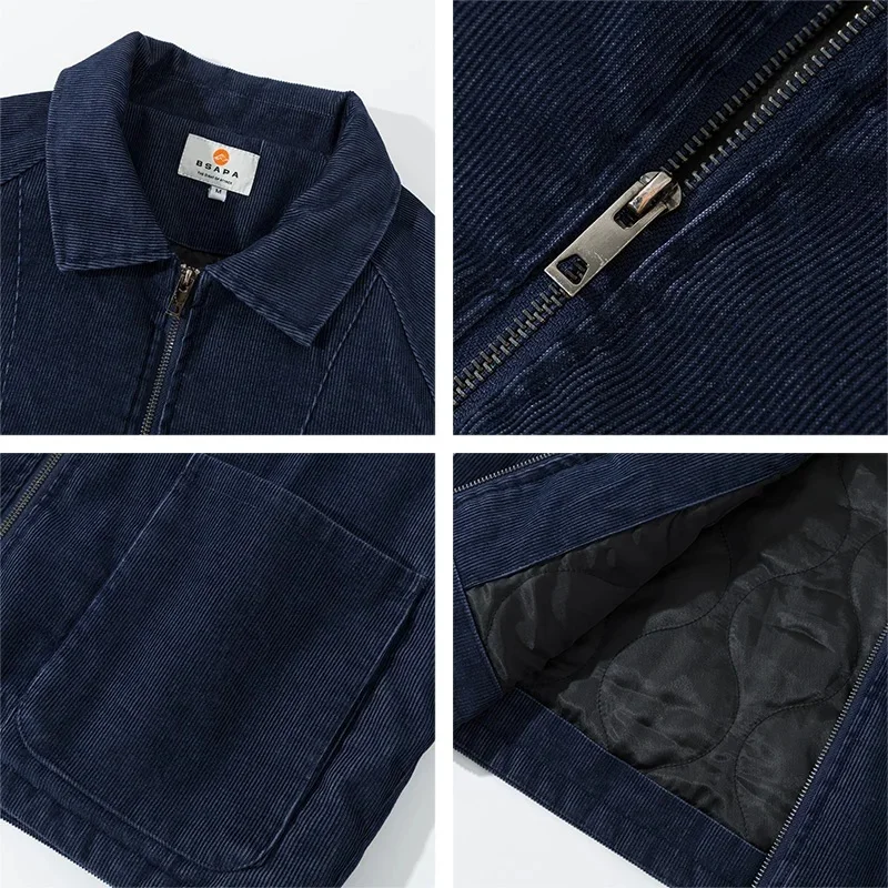 Men Japanese Streetwear Retro Corduroy Thicken Padded Cotton Coat Warm Amikaji Cargo Parkas Jacket Cityboy Outerwear view 6