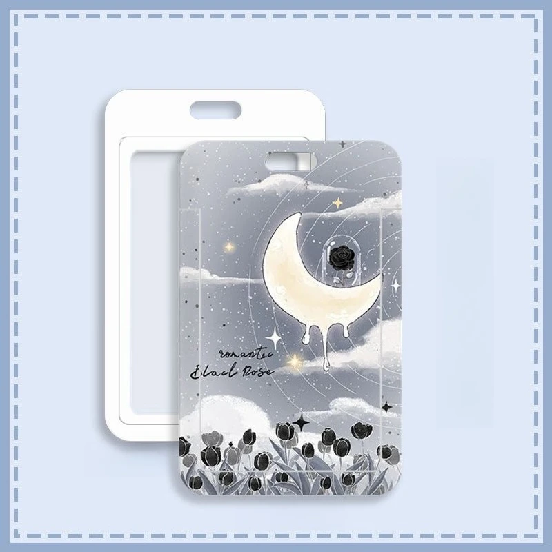 Black Rose Card Holder for Cool Boys Door Badge Holder Men Work Credential Case Gift Acrylic Photocard Holder Student Card Case
