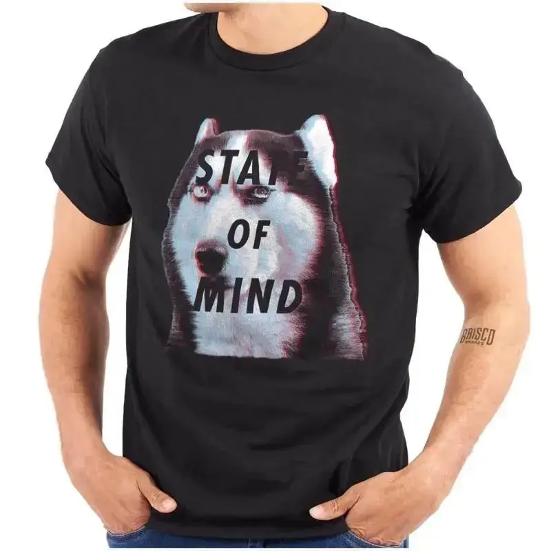Funny Dog Animal Humor Husky State of Mind Womens or Mens Crewneck T Shirt Tee