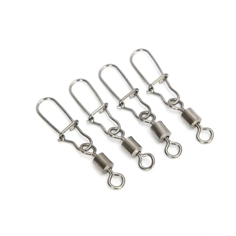 30pcs/lot Fishing Connector Swivels Interlock Pin Snap Rolling Swivel Stainless Steel Snap Fishhook Lure Fishing Accessories