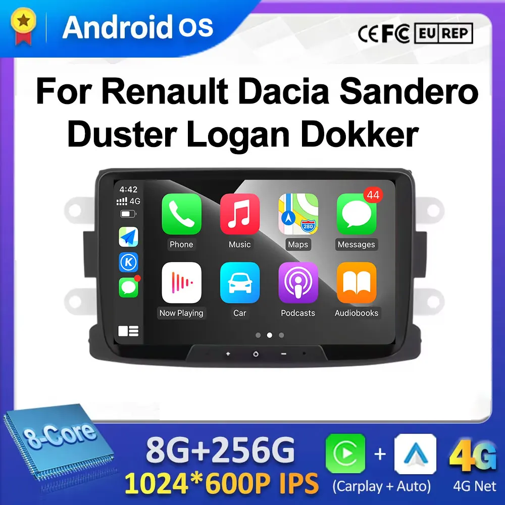 

Android OS Auto Carplay For Renault Dacia Sandero Duster Logan Dokker Multimedia Player Car Radio GPS Navigation 4G Stereo