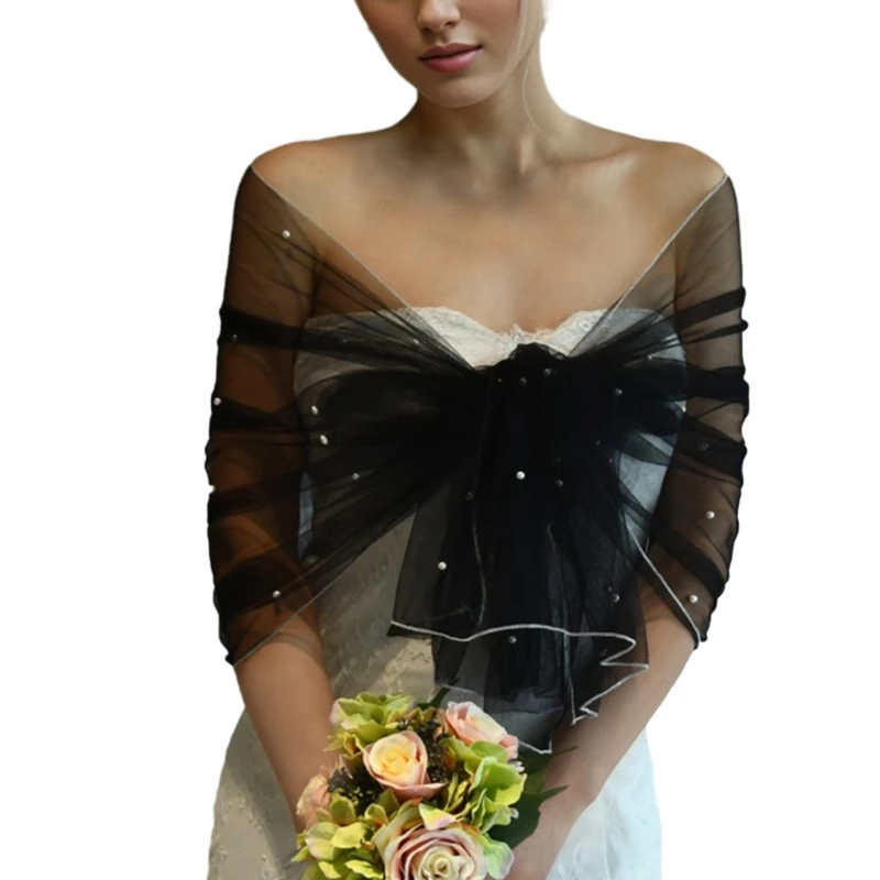 

Elegant Black Tulle Shawl for Women Wedding Bride Female Dance Costume Bride Tulle Scarf for Formal Occasions DropShipping