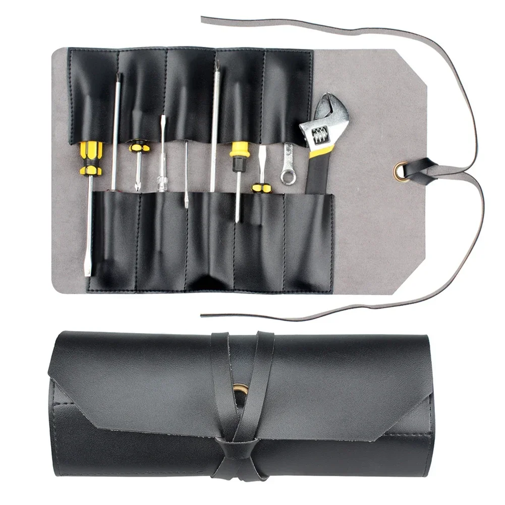 Portable Leather Tool Roll Bag Multifunction Hardware Cutter Wrench Storage Portable Pouch Tool Bag Wrench Tool Storage Bag