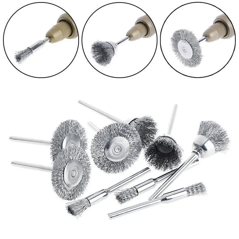 9 Pcs/set Wire Wheels Wire Brush With Handle Cleaning Stainless Steel Deburring Dust Removal Rust Removal Brush