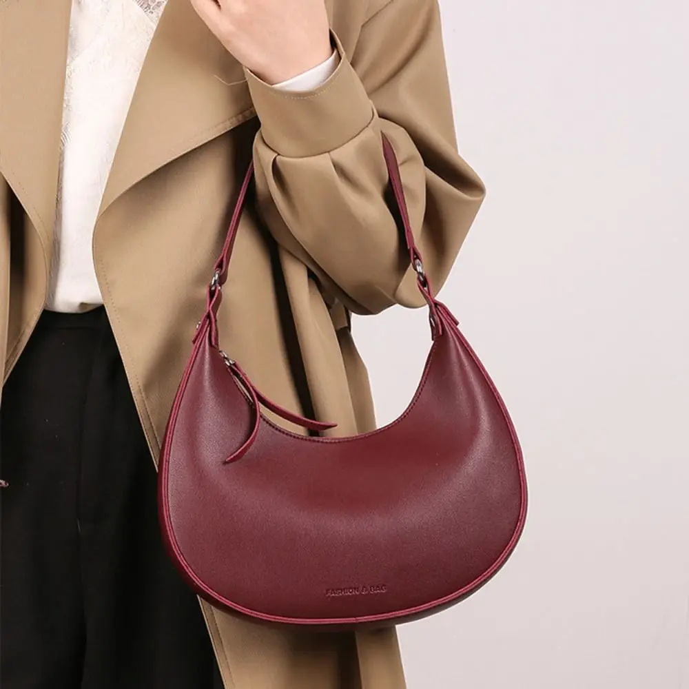 

Leisure PU Leather Half Moon Shoulder Bag Vintage Solid Color Retro Underarm Bag Handbag Crescent Women's Armpit Bag Shopping