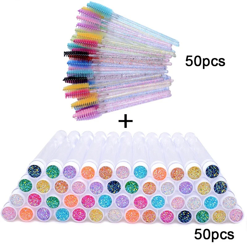 50sets Eyelash Mascara Wands With Tube Reusable Lash Spoolie Brush In Container Disposable Eyebrow Applicator Case Wholesale