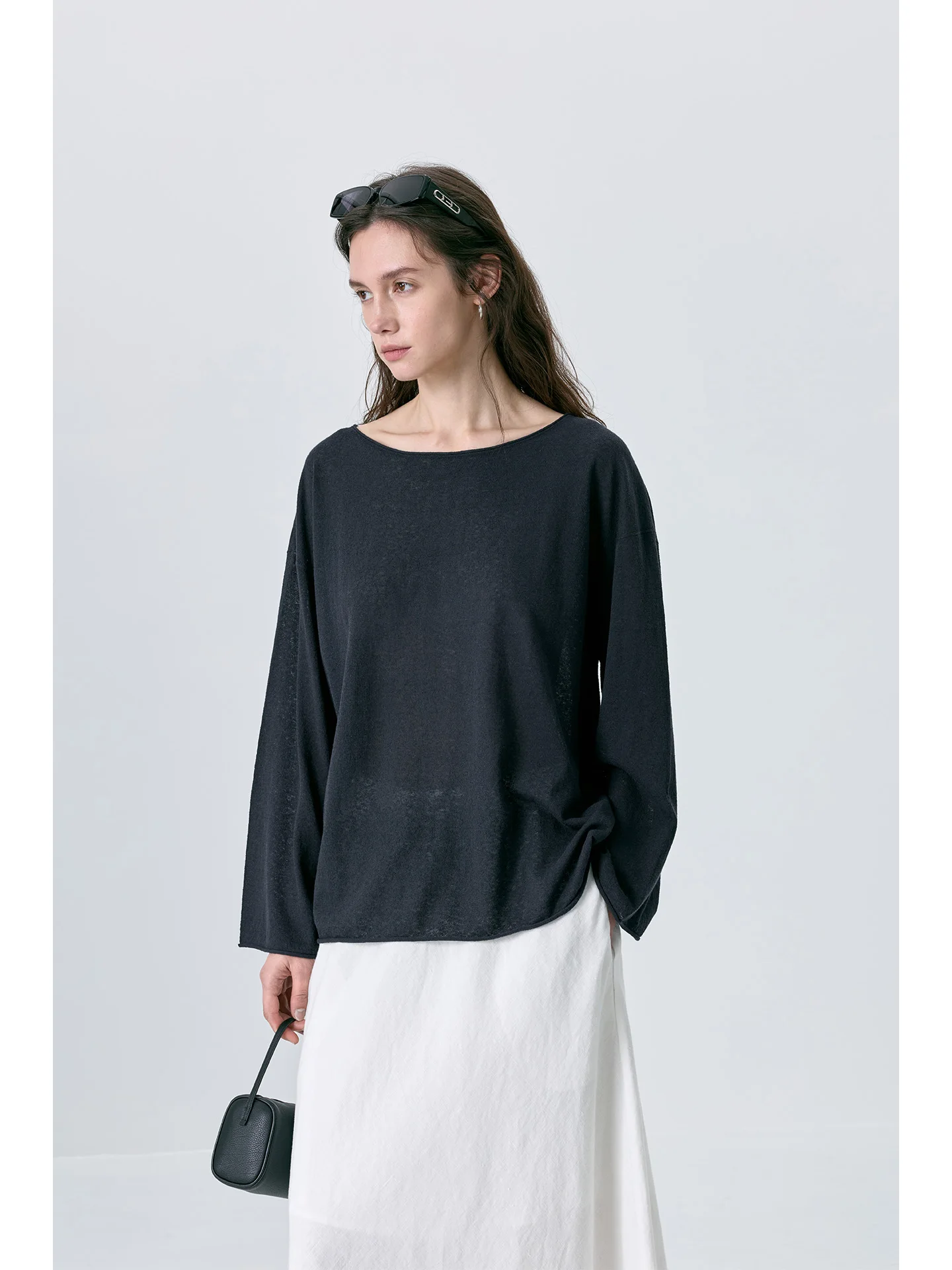 Lightweight Breathable Long Sleeve Knitted Linen Cotton Blend Casual round Neck Pullover Loose Fit Sun Protection Top for Women