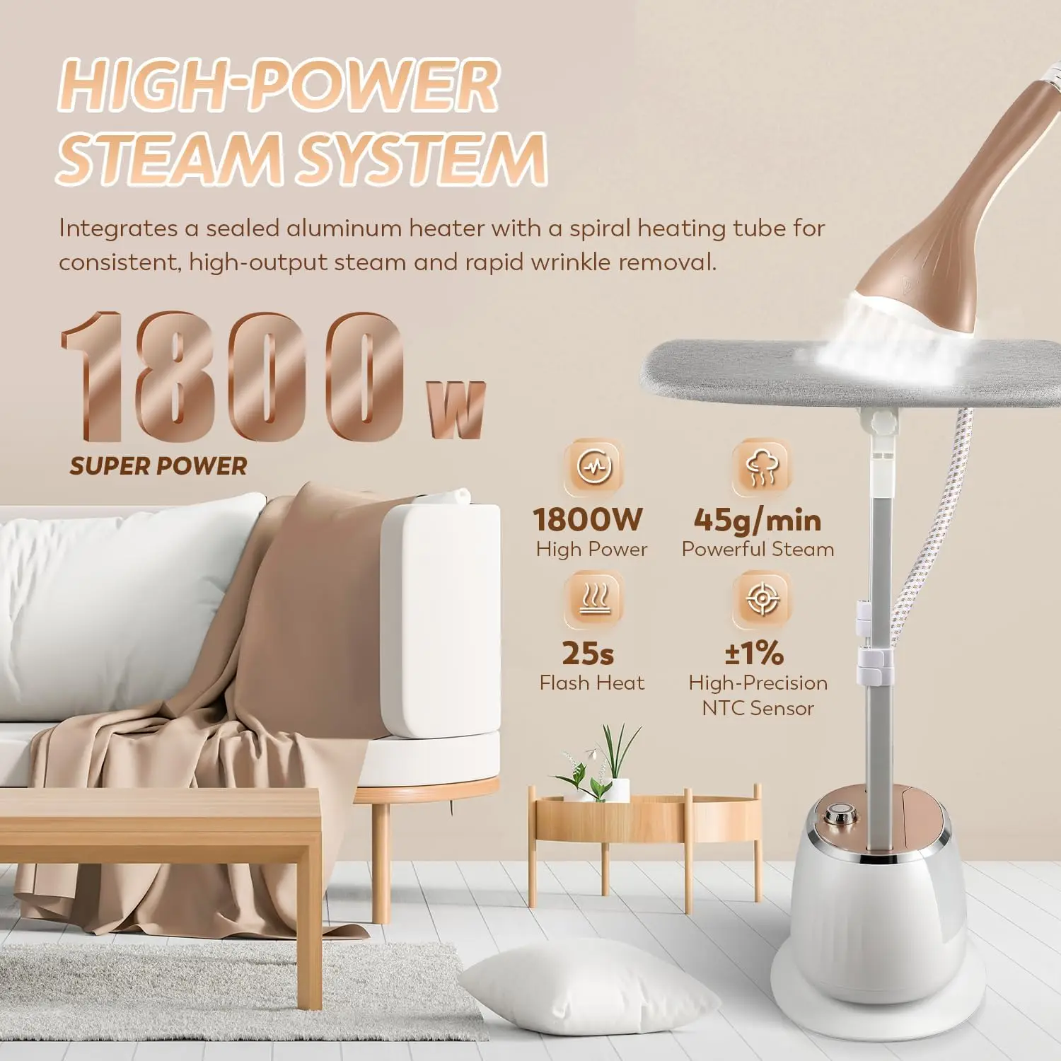 1800W Garment Steamer for Clothes, Professional Standing Steam Iron with 1.6L Tank for 60 Min Continuous Steam, Heat-Up in 25s,