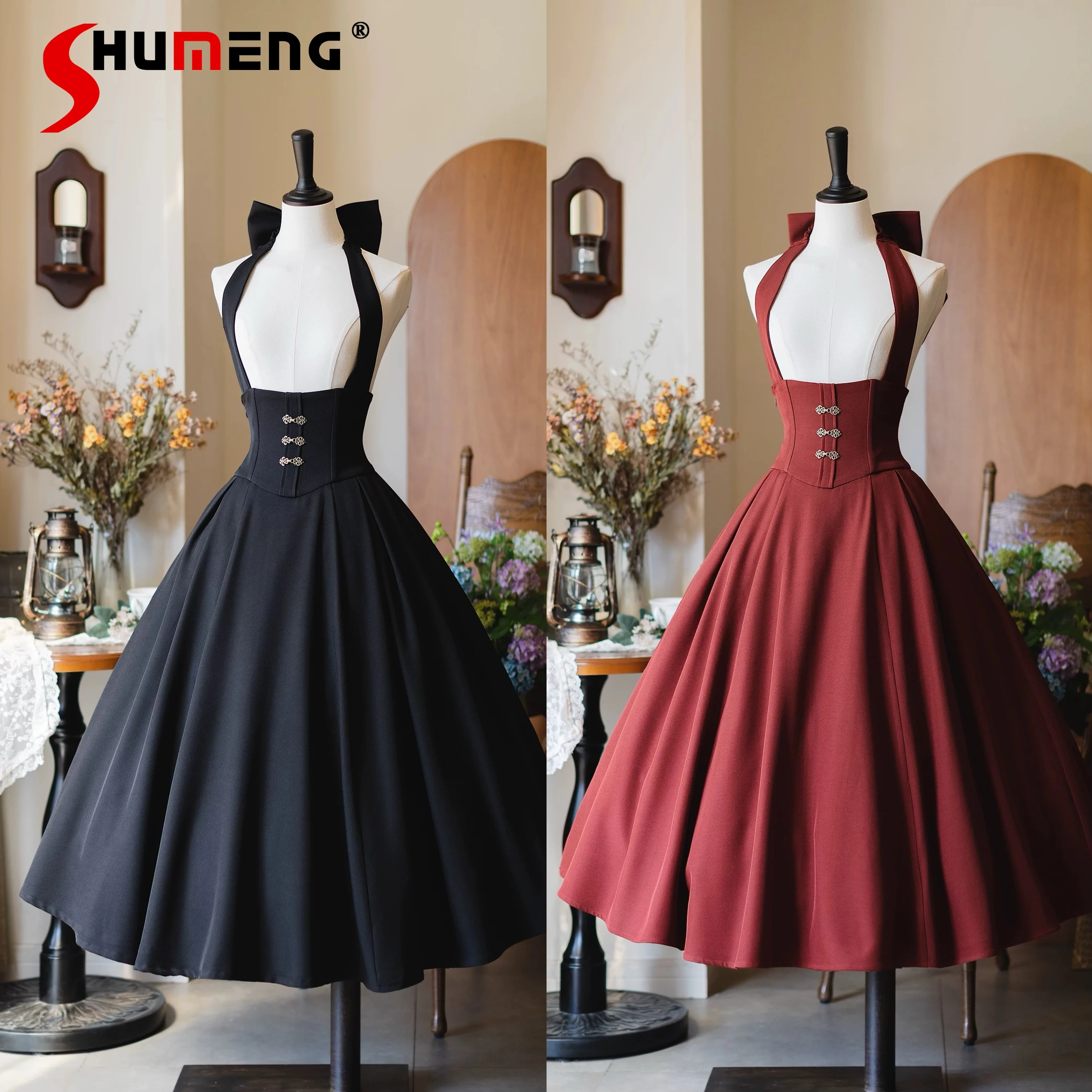

Original French Elegant Retro Long Skirt SK Spring Autumn Women's High Waist Slim Lolita Long Sleeve Shirt Maxi Dress Outfits
