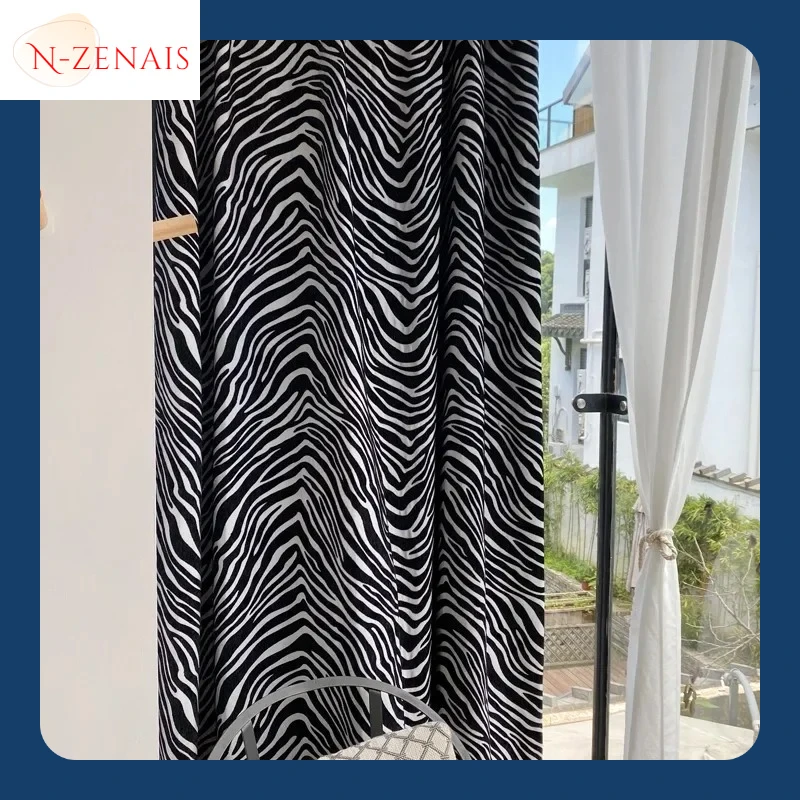 

Fashion Modern Curtains for Living Room Dining Bedroom Custom Black White Zebra Pattern Luxury Nordic Door Window Curtain Decor