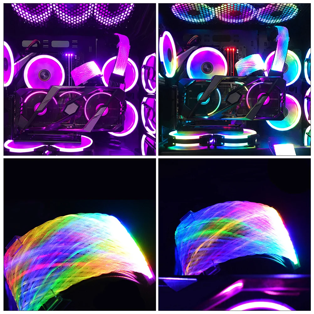 

Rgb Extension Power Supply Cable 24pin Atx Sleeved Cable Argb Sync GPU Lighting Extension Stable Performance Flexible Mesh