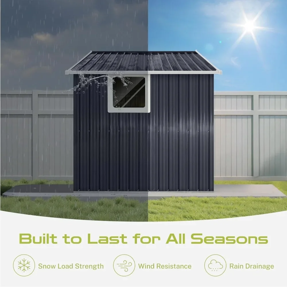 

9.1' x 6.4' Outdoor Storage Shed, Sturdy Metal Building w/Windows & Lockable Doors for Garden, Backyard, Poolside and Lawn